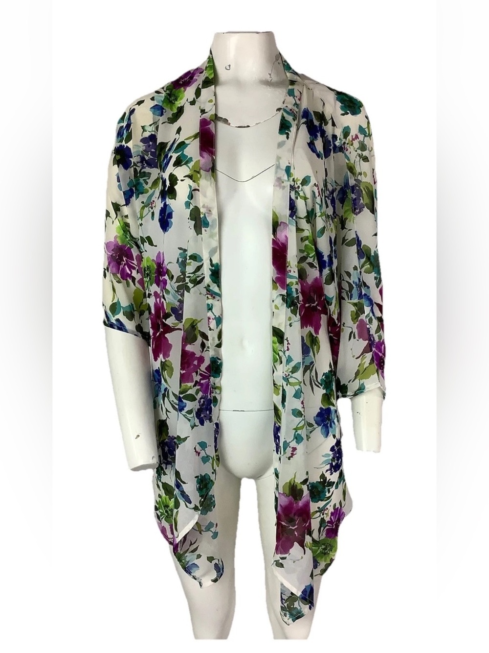 Paradigma Sz S Floral Print Sheer Open Swim Beach Cover Up Vacation Cardigan